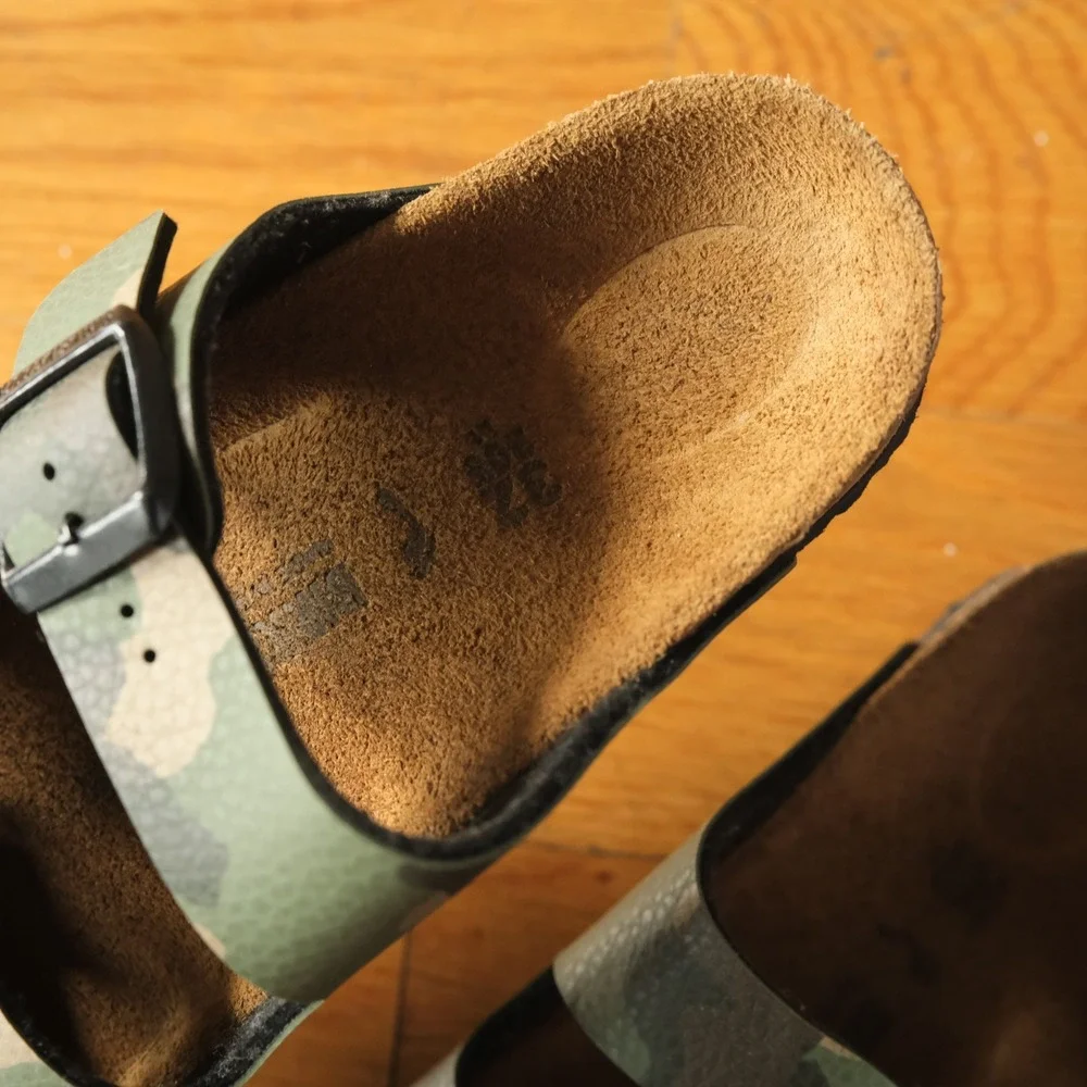Birkenstock Arizona Sandals Green Camo Birko-Flor Cork Slides Kids Size 32 EU 1